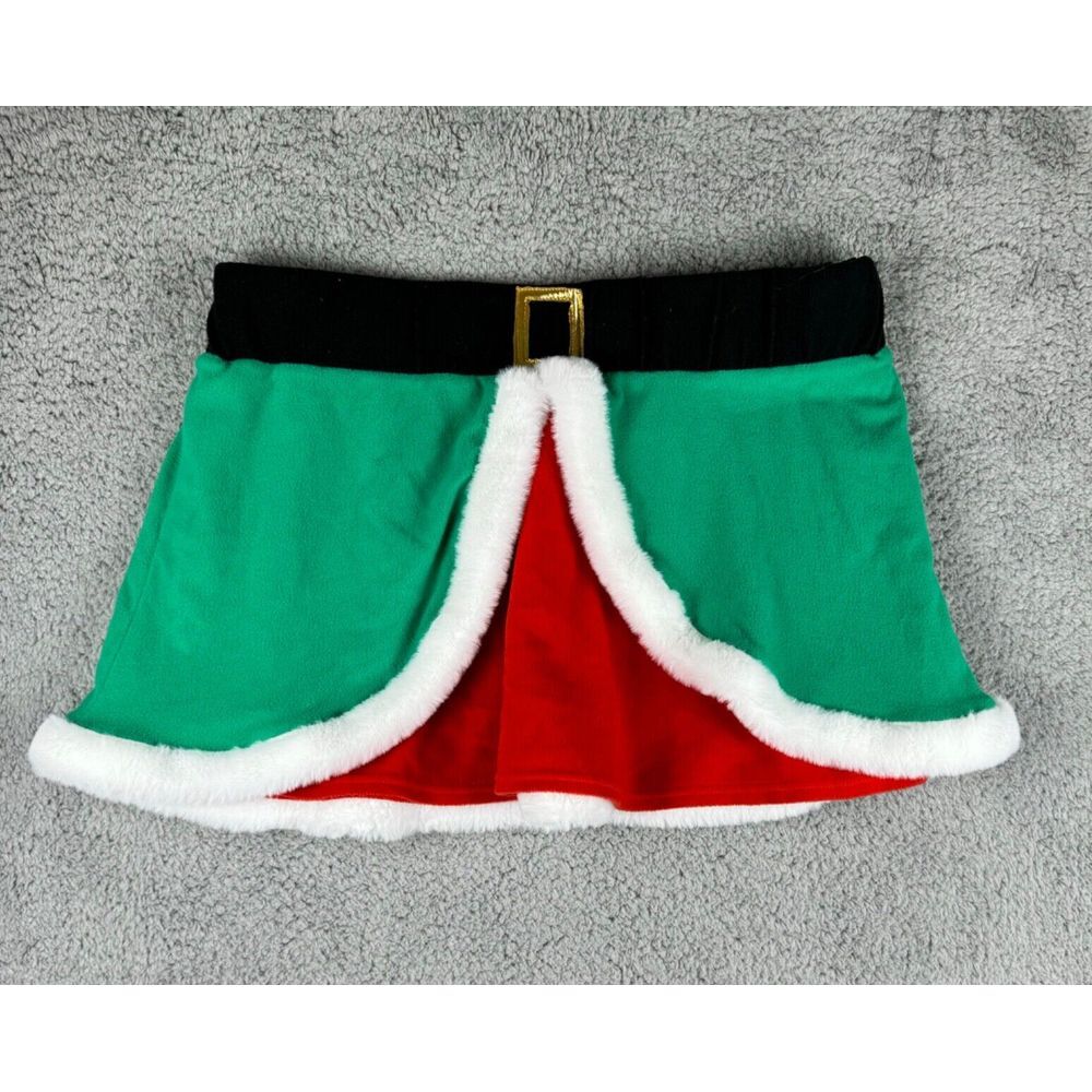 Christmas Skirt Santa‎ Mrs Claus Fleece Faux Fur Women Sz XL ugly sweater party